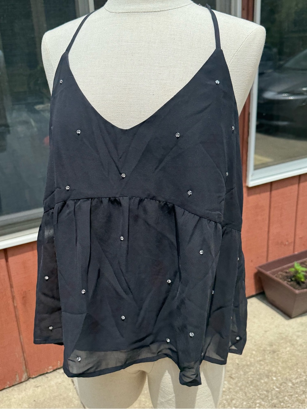NWT Old Navy Black Embellished Spaghetti Strap V-Neck Camisole
